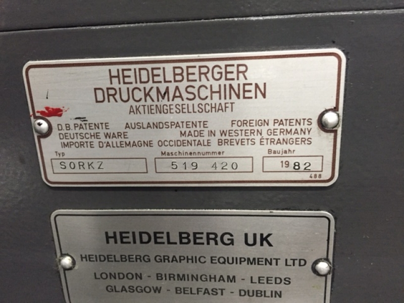 Two colour used offset printing machines HEIDELBERG SORKZ TWO COLOUR OFFSET